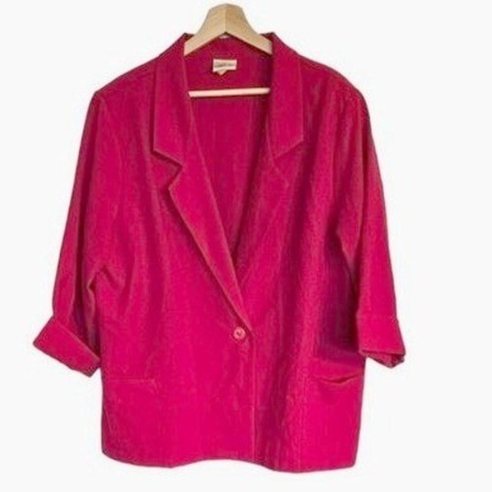 Vintage Haband for her Blazer Size XL Hot Pink one button‎ Oversized roll sleeve